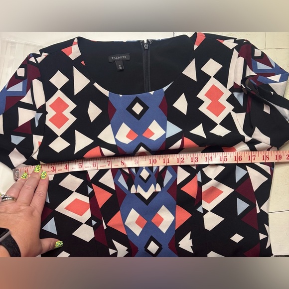 Talbots Geometric Triangle Multi Color Sheath Short Sleeve Dress Size 10 - Picture 7 of 7